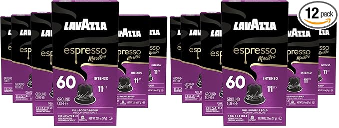 Lavazza Espresso Maestro Intenso Aluminum Capsules Compatible with Nespresso* Original Machines, Medium-Dark Espresso Roast, Arabica and Robusta (60 Capsules) (Pack of 2)