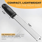 Orblue Lemon Zester & Cheese Grater - Premium Citrus Zester, Kitchen Grater for Parmesan, Chocolate, Fruits, Vegetables, Ginger, Garlic, Nutmeg - Stainless Steel Blades with Protective Cover, Black