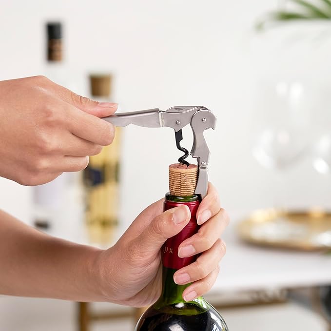 True Truetap Double Hinged Waiter's Corkscrew Wine Opener, Stainless Steel Wine Bottle Opener with Built In Foil Cutter, Home Bar Tools, Bar Cart Accessories, Wedding Gifts, Set of 1, Metallic Silver
