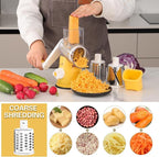 Cambom Rotary Cheese Grater Hand Crank Cheese Shredder for Fresh Cheese, Vegetable, Nuts,Non-slip Suction Base, Free Cleaning Brush Three Blades,Yellow