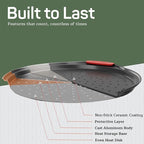 Non-Stick Pizza Pan with Silicone Handle 2 Pack, 13 Inch Round Carbon Steel Tray with Perforated Holes, Dishwasher & Oven Safe Up To 450°F, PFOAPFOSPTFE Free, Durable Nonstick Gray Coating