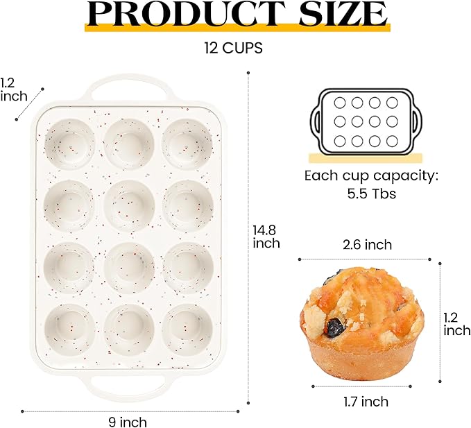 1 Pc Silicone Muffin Pan for Baking with Metal Frame, Nonstick 12 Cup Regular Size Cupcake Pan, Silicone Muffin Tray for Egg Bites (Cream)