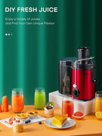 Juicer Machine, HOUSNAT Centrifugal Juicer 400 W Motor, 65MM Wide Chute for Whole Fruit and Vegetables, Juice Extractor with 3 Speeds, Upgraded Version Quick Juicing, Easy to Clean, BPA Free, Red
