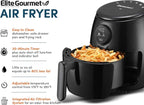 Elite Gourmet EAF-2612DX Personal 2.1Qt Compact Space Saving Programmable Hot Air Fryer, Oil-Less Healthy Cooker, Timer & Temperature Controls, 1000W, Black