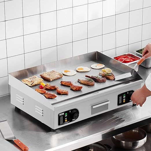 VEVOR Upgraded Commercial Electric Griddle, 2800W Stainless Steel Countertop Flat Top Grill, 26'' Griddle Grill with 2 Shovels and 2 Brushes, 122℉-572 ℉ Adjustable Temp, for Home Restaurant(No Plug)