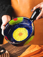 Vintage Style Pottery Bakeware Colorful Daisy Pattern Ceramic Casserole Dish Baking Pan Lasagna Pans Baking Dish with Handles from Oven to Table Plate-1 PCS, 20 OZ