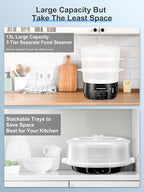 3 Tier Electric Food Steamer for Cooking, 13.7QT Vegetable Steamer for Fast Simultaneous Cooking, Veggie Steamer, Food Steam Cooker, 60 Minute Timer, BPA Free Baskets, 800W(Black)