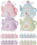 Liobelon 24 Pieces Floral Tea Party Favors Boxes Centerpiece Table Decoration Teapot Favor Boxes Tea Party Treat Gift Boxes Goodie Treat Bags Candy Boxes for Wedding Baby Shower Tea Party Decorations