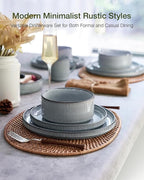 Famiware Star 12-Piece Stoneware Dinnerware Sets for 4, Reactive Glaze Plates and Bowls, Modern Rustic Dishes for Everyday & Formal Use, Chip/Scratch Resistant, Microwave/Dishwasher Safe, Smoky Blue