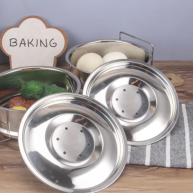 WUWEOT Stackable Steamer Insert Pans, 7.8 Inches Stainless Steel Pot-in-Pot Baking Pan, 2 Tier Pressure Cooker Accessories with Sling Handle and Silicone Gloves for Instant Pot