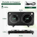 Electric Countertop Double Burner, 1800W Cooktop with Glass Hot Plate, Stepless Temperature Control, Easy to Clean, Indicator Lights, Compatible Cooking Stove for Office Home Camping RV