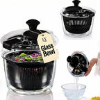 Good Girps 3.2 Qt Glass Salad Spinner Small Vegetable Dryer with Drain Microwave Safe Dishwasher Safe with Transparent Lid Crank Handle Quick Spin Greens Washer for Lettuce Herbs Fruits