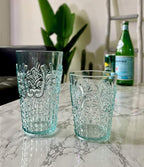 KLIFA- BLOIS- 15.2 & 20.5 ounce, Set of 8, Acrylic Tumbler & Highball Drinking Glasses Cups, BPA-Free, Stackable Plastic Drinkware, Dishwasher Safe, Vintage Looking Cups, Light Teal