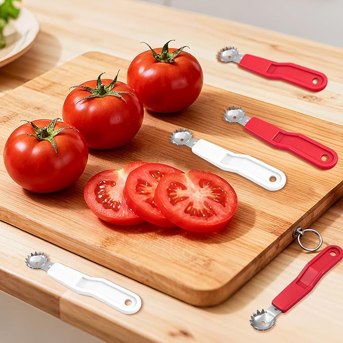 5 Pcs Tomato Corer Tool Strawberry Huller Stem Remover, Handle with hole, Stainless Steel, Fruit Corer Tool for Tomato Strawberry (Red+White)