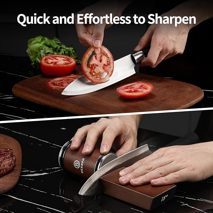 Rolling Knife Sharpener, Rolling Knife Sharpening Kit, Kitchen Knives Sharpener with Diamond and Ceramic for Steel of Chef Blade, Knives Sharpening Tool with 15 & 20 Degree Magnetic Angle, Walnut