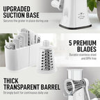 Zulay Kitchen Rotary Cheese Grater 5 Blade Cheese Shredder - Manual Hand Crank Cheese Grater With Reinforced Suction & 5 Interchangeable Drums - Easy to Use, Vegetable Chopper Round Mandoline Slicer