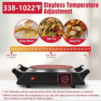 Electric Countertop Single Burner, 1000W Cooktop with Crystal Glass Hot Plate, 5-Level Stepless Temperature Control, Stay Cool Handles, Easy to Clean, Compatible Cooking Stove for Office Home RV