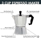Primula Classic Stovetop Espresso and Coffee Maker, Moka Pot for Italian and Cuban Café Brewing, Greca Coffee Maker, Cafeteras, 3 Espresso Cups, Silver