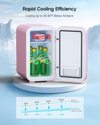 BEICHEN Mini Fridge,6 Liter / 8 Can Small Fridge for Bedroom, Car, Office & Dorm, AC100-120 V/DC 12 V Portable Thermoelectric Cooler & Warmer for Skincare, Food, Drinks,Pink