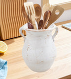 Rustic Kitchen Utensil Holder for Countertop, 7.6x4.9In Large Ceramic Cooking Utensil Crocks for Countertop, with non-slip pads, Morden Farmhouse Vintage Kitchen Counter Decor