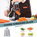 Rotary Cheese Grater with Handle Kitchen Shredder Slicer Grater Slicer Ice Shaver Cheese Vegetable Nuts Potato Zucchini Chocolate 3 Interchangeable Blades (GreyBlue