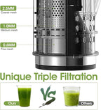 Cold Press Juicer,Stainless Steel Material,Juicer Machines with 5.0Inch Wide Feed Chute,Slow Masticating Juicer for Vegetables and Fruits with High Juice Yield,Large Auger,Easy to Clean