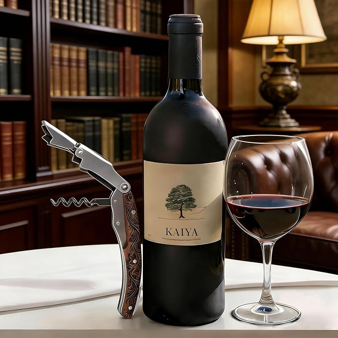 Premium Waiters Corkscrew with Walnut Wood Handle, Professional Sommelier Wine Key with Engraved Totem, Double Hinged Stainless Steel Wine Bottle Opener for Wine Lovers & Bartenders 1 pcs