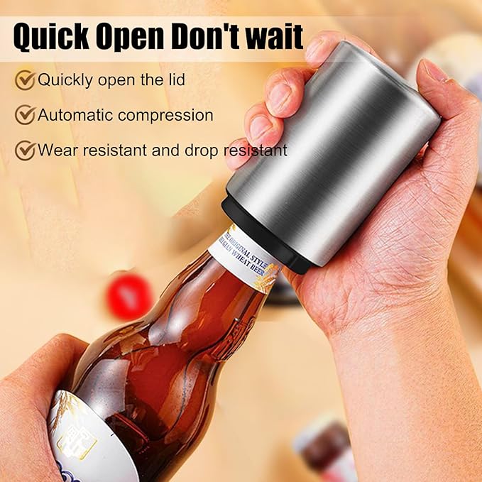 2PCS Premium Beer Bottle Opener, Automatic Stainless Steel Quick Pop the Top Can Openers Bottle Openers for Seniors,QUICK Fun Bartender Openning Tool for Corkscrew Lid Home Bars Kitchen