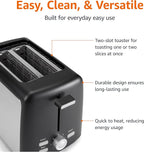 Amazon Basics 2 Slice Toaster, With 7 Browning Settings, Extra Wide Slots For Bagels and Special Breads, Removable Easy-to-Clean Crumb Trays, Cancel/Defrost/Bagel Buttons, 800W, Black & Silver