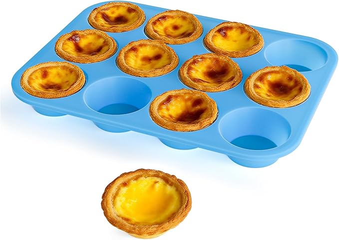 Bangp 2Pack Silicone Muffin Pans for Baking with Metal Reinforced Frame,12 Cup Regular Size Cupcake Pan,Premium Non-Stick Bend Resistance Silicone Muffin Tray for Pudding,Cakes,Tart,Egg Bites(Blue)
