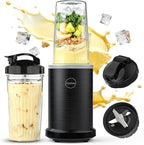 iCucina Smoothie Blender, 1000W Personal Blender for Shakes and Smoothies with 2 x 37oz Protable Cups and Lids, Single Serve Blenders for Ice Crushing, Bean Grinding, Frozen Fruit Drinks, Black