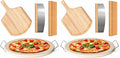 5 PCS Round Pizza Stone Set, 13" Pizza Stone for Oven and Grill with Pizza Peel(OAK),Serving Rack, Pizza Cutter & 10pcs Cooking Paper for Free, Baking Stone for Pizza, Bread (Pack of 2)