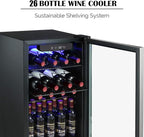 Antarctic Star 26 Bottle Wine Cooler/Drink Beverage Refigerator Small Wine Cellar for Soda Beer Counter Top Bar Wine Freestanding Clear Glass Door for Home Office or Bar 3.1cu.ft, Silver