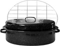 Large Roasting Pan with Lid and Rack 19"Granite Turkey Roaster Pan Set Enameled Steel Design Suitable for Turkey Versatile Cooking Barbecuing,Dishwasher Safe Cookware Holiday Gifts 1