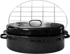 Large Roasting Pan with Lid and Rack 19"Granite Turkey Roaster Pan Set Enameled Steel Design Suitable for Turkey Versatile Cooking Barbecuing,Dishwasher Safe Cookware Holiday Gifts 1