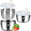 5.3 Qt Stainless Steel Salad Spinner, BOMANSI BOMS Large Salad Spinners Vegetable Spinner, Lettuce Spinner, Fruit Washer, Dishwasher Safe, 304 Stainless Steel Bowl & Basket, Beige