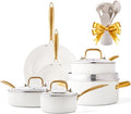Pots and Pans Set - VONIKI Nonstick Granite Cookware Set, Gold Kitchen Cookware Sets, Non Toxic Cooking Pot Set, PFOA Free, Oven & Dishwasher Safe - Ideal Gift for Home Chefs