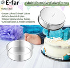 E-far 7 Inch Cake Pan Set of 2, Stainless Steel Round Baking Pans Tins Mold - Non-Toxic & Leak-Proof for Birthday Wedding Layer Tiered Cake, Easy Clean & Dishwasher Safe