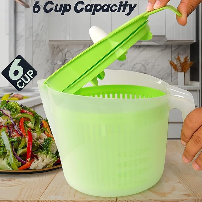 Home-X Salad Spinner with Pouring Spout – Lettuce Spinner and Vegetable Washer with Removable Strainer Basket – BPA-Free Salad Strainer for Drying Fresh Greens, Spinach, and Veggies