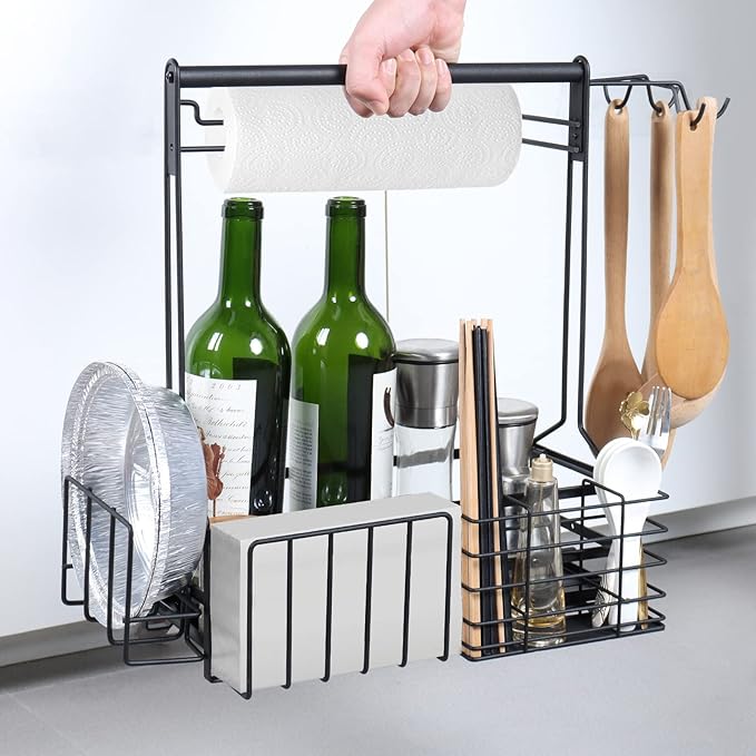 BBQ Caddy, Grill Caddy for Outdoor Grilling with Paper Towel Holder, Grill Utensil Caddy, Outdoor Kitchen Barbecue Accessories for Camper, Tailgate Essentials, Grilling Gifts for Men
