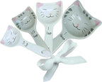 Cute Cat Measuring Spoons Set with Ribbon, Cute Cat Gifts for Women, Cat Themed Kitchen Accessories for Cat Baking Supplies, Ceramic Measuring Spoons for Cat Lover, Baking Gifts for Women (Set of 5)