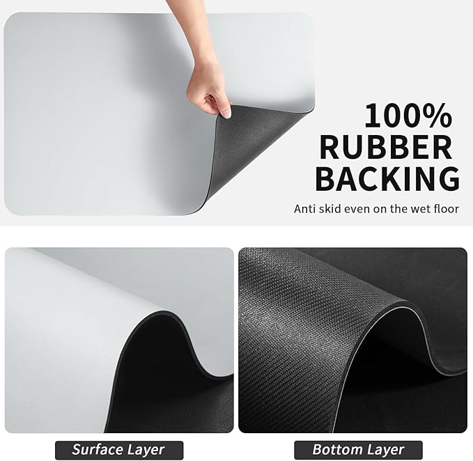 HotLive Dish Drying Mat for Kitchen Counter, Heat Resistant Drainer Mats with Non-slip Rubber Backed, Hide Stain Kitchen Super Absorbent Draining Mat, Easy to Clean Dish Rack Pad, Light Grey 18"x32"