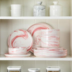MALACASA Plates and Bowls Sets, 12 Pieces Porcelain Dinnerware Sets Dishware Sets Chip Resistant Ceramic Dish Set Dining Dinner Ware Service for 4, Marble Pink, Series LUNA