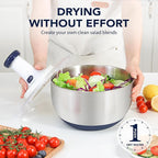 Rorence 3 in 1 Stainless Steel Pump Salad Spinner Food Chopper Set: Large Collapsible Lettuce Spinner, Chopper for Vegetable Slicer and Dicer, 5 QT Mixing Bowl with 5 Graters