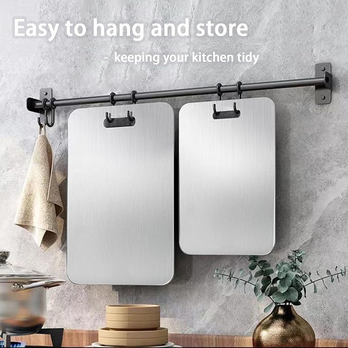 100% Pure Titanium Cutting Board Set of 3, Food-Grade Titanium Cutting Boards for Kitchen Dishwasher Safe, Double-Sided Metal Charcuterie Chopping Board Mat for Meat, Cheese & Fruit (M+L+XL)