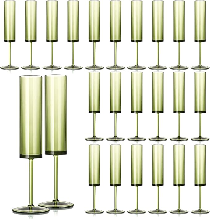 24 PCS Green Champagne Flutes Plastic 5.4OZ Clear Acrylic Champagne Glasses Long Stem Champagne Flutes Sparkling Wine Glasses Sage Green Champagne Glasses FOR Wedding Cocktail Cups Cava Prosecco