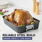 Roasting Pan for Ovens Nonstick Heavy Duty Roasting Pan with Rack Large 11 inch x 15.5 inch For Delicious Family Meals for Cooking Roaster Pan for Meats, Turkey, & Vegetables