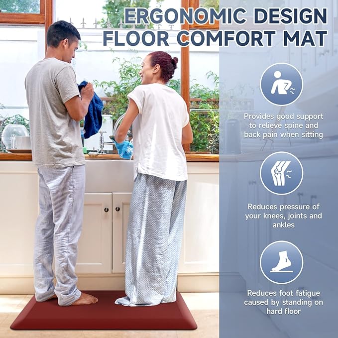 4/5 Inch Thick Kitchen Mats for Floor, StepRite Kitchen Rug for Standing Desk, Non-Slip, Thicker, Stain & Water Resistant, Comfort Anti Fatigue Floor Mat for Home, Kitchen, Office - Red,70 * 24''