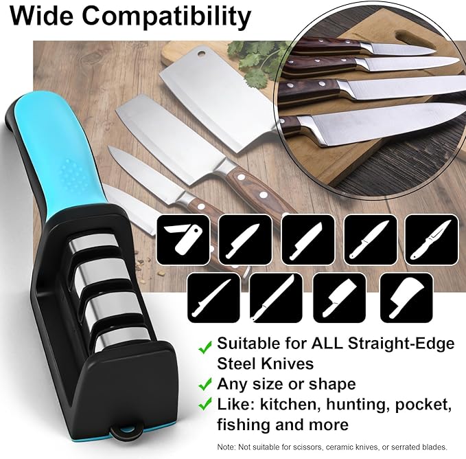 Premium 3-Stage Knife Sharpener - Professional Repair, Restore & Polish for Kitchen Knives, Razor Sharp in Seconds, with Ergonomic Grip for Perfect Control