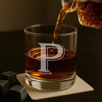 On The Rox (P-Monogram)- 4 Piece Set of 11 Ounce Engraved Heavy Base Rocks Glasses Elegant Glass-Multi-Purpose Beverage-Rocks Glass- Gift for any Occasion Drinks